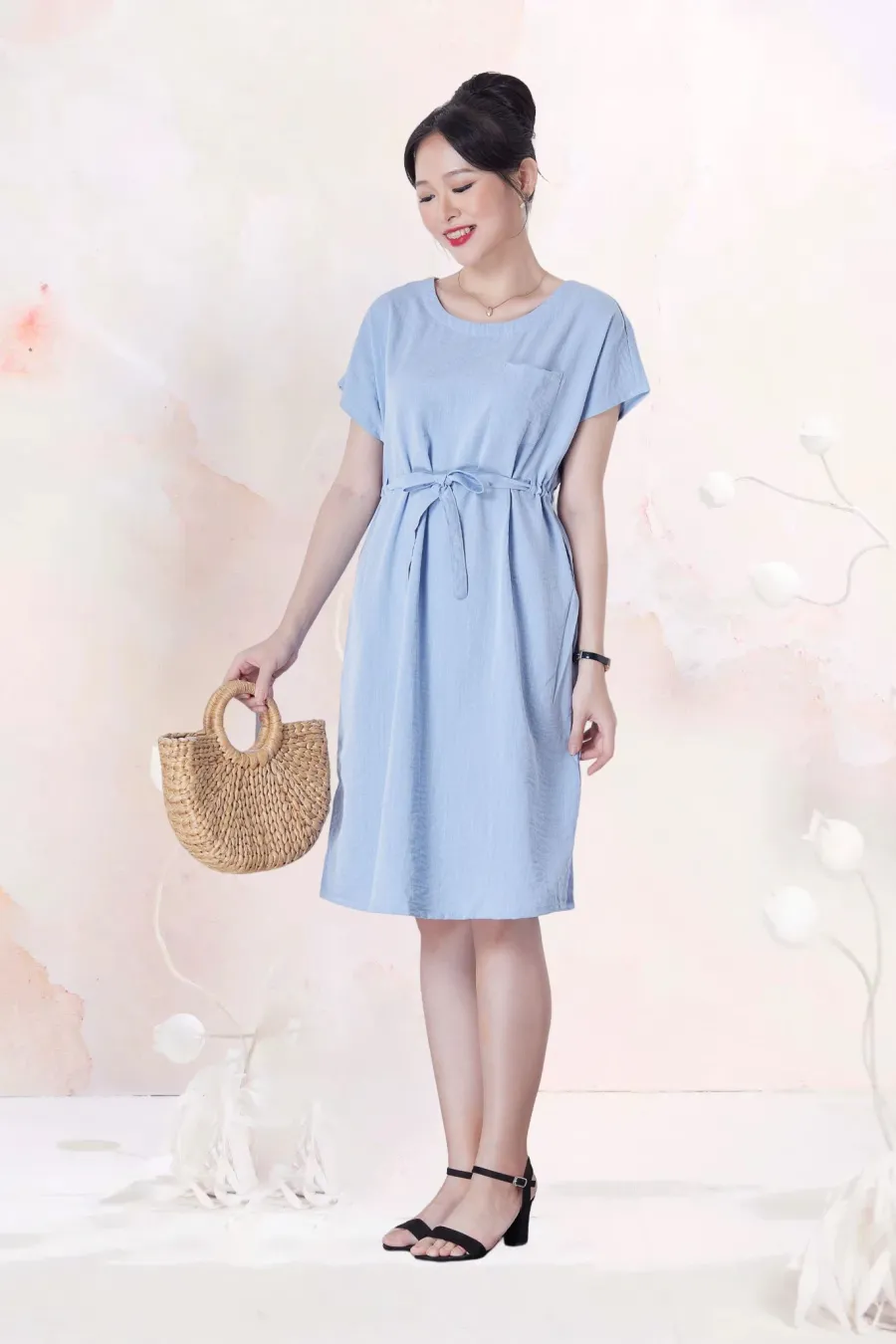 Đầm Trung Niên Linen Trơn Có Túi DD1A0413