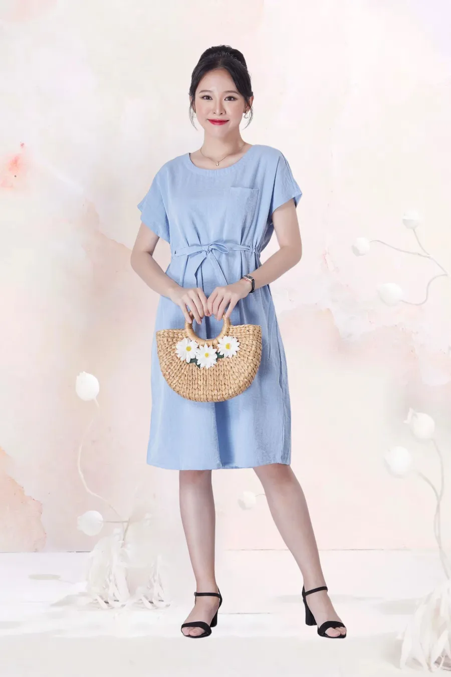 Đầm Trung Niên Linen Trơn Có Túi DD1A0413